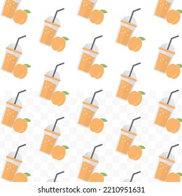Pattern of Apricot juice in transparent background with mini doodle (icons). Vector Illustration