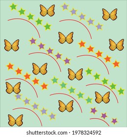 pattern of arcs, stars and butterflies on a menthol background