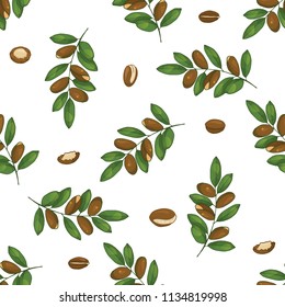 Pattern of argan branches on white background