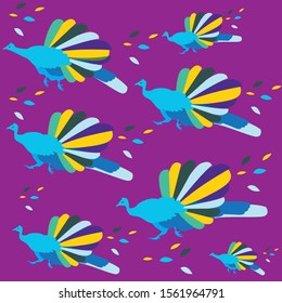 Pattern of Argus giganteus or Great pheasant, colorful illustration, in purple, purplish background vector.