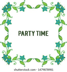 Pattern art blue floral frame, for card of party time abstract . Vector