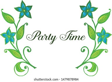 Pattern art blue floral frame, for card of party time abstract . Vector