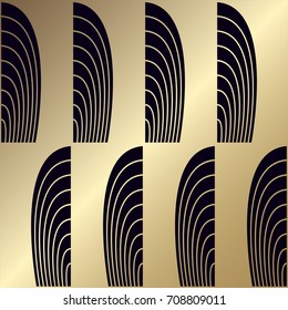 Pattern in art deco retro vintage style of 1920s with golden gradient. Vector illustration.