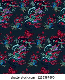 Pattern of asian dragon. Vector illustration. Suitable for fabric, wrapping paper and the like
