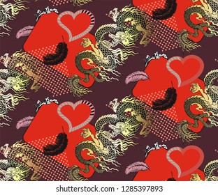 Pattern of asian dragon. Vector illustration. Suitable for fabric, wrapping paper and the like