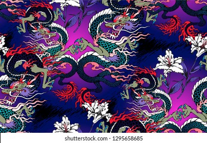 Pattern of asian dragon. Vector illustration. Suitable for fabric, wrapping paper and the like