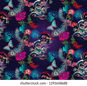 Pattern of asian dragon. Vector illustration. Suitable for fabric, wrapping paper and the like