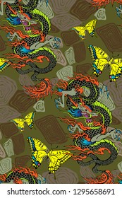 Pattern of asian dragon. Vector illustration. Suitable for fabric, wrapping paper and the like