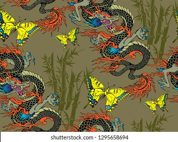 Pattern of asian dragon. Vector illustration. Suitable for fabric, wrapping paper and the like