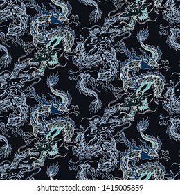 Pattern of asian dragon. Vector illustration. Suitable for fabric, wrapping paper and the like
