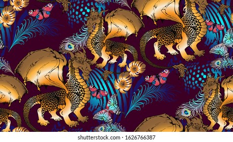 Pattern of asian dragon. Vector illustration. Suitable for fabric, wrapping paper and the like