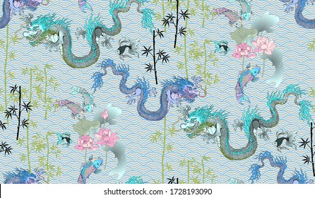 Pattern of asian dragon. Vector illustration. Suitable for fabric, mural, wrapping paper and the like