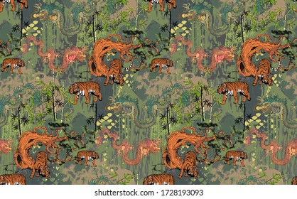 Pattern of asian dragon. Vector illustration. Suitable for fabric, mural, wrapping paper and the like