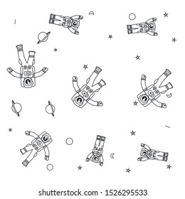 pattern of astronauts suits with planet saturn and stars vector illustration design