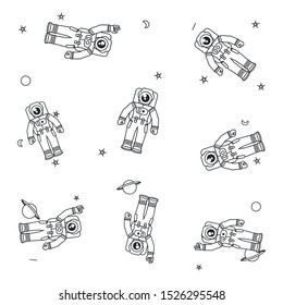 pattern of astronauts suits with planet saturn and stars vector illustration design
