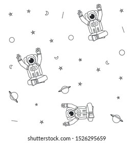 pattern of astronauts suits with planet saturn and stars vector illustration design