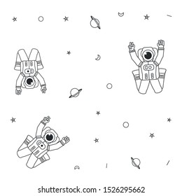 pattern of astronauts suits with planet saturn and stars vector illustration design