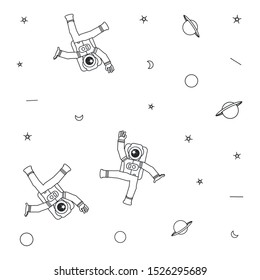 pattern of astronauts suits with planet saturn and stars vector illustration design