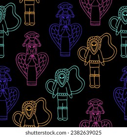 A pattern of astronauts. Vector seamless pattern with astronaut, line pattern