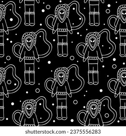 A pattern of astronauts. VVector seamless pattern with astronaut, line pattern