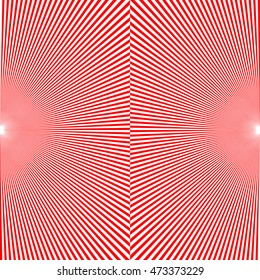 Pattern with asymmetric geometric ornament. Red lines on white background. Op art style wallpaper. Vector abstract illustration