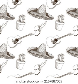A pattern with attributes of Mexican culture. Vector illustration