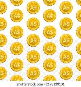 Pattern of Australia Dollar currency on transparent background with mini doodle (icons) and gold color. Vector Illustration