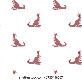 pattern with australian kangaroo. Seamless vector texture with brown marsupial animal, for printing on t-shirts, packaging, wallpapers, paper, posters. Funny character in a flat style. Isolated white 