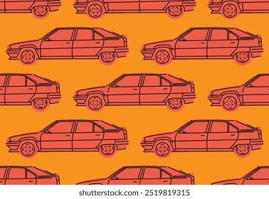 Padrão Automotivo, Embalagem, Têxteis, Papel de Parede Estético, Trendy Car Lock Screen, Vetor ilustrações para impressões de vestuário e outros usos. Veículo puxado à mão.