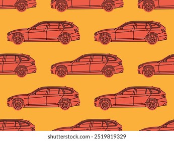 Pattern Automotive, Packaging, Textiles,Wallpaper Aesthetic, Trendy Car Lock Screen, Vector illustrations for apparel prints and other uses. Hand drawn vehicle.