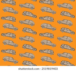 Pattern Automotive, Packaging, Textiles,Wallpaper Aesthetic, Trendy Car Lock Screen, Vector illustrations for apparel prints and other uses. Hand drawn vehicle.