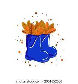 The pattern of Autumn boots with leaves is made on a white background.