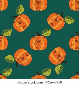 pattern Autumn colorful handmade lettering pumpkin sketch drawing vector