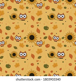 Pattern with autumn cute owls
