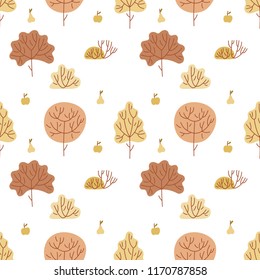 Pattern autumn garden, apple, pear. Cartoon vector illustration.