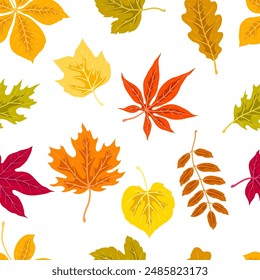 Pattern with autumn leaves. Background with various foliage.