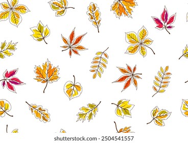 Pattern with autumn leaves. Background with various foliage.