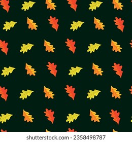 pattern with autumn leaves. Beautiful green background with golden leaves great for textile, packaging, background, paper, cover, print
