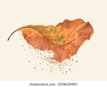 Pattern with autumn leaves. Close-up skeleton dry leaf vein, rotting dry leaves, Realistic autumn foliage. grunge vector Autumn leaf, Fall age leaves, yellow red isolated leaf dried brown foliage