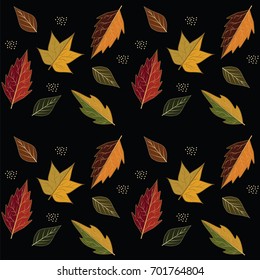 Pattern of autumn leaves colorful bright - on black background - art creative abstract modern vector