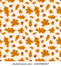 Pattern autumn leaves, fall seasonal nature design, seamless vector background