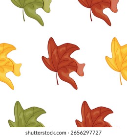 pattern of autumn leaves, namely multi-colored maple leaves that curve sideways, for autumn patterns, cards or websites