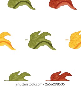pattern of autumn leaves, namely multi-colored maple leaves in a bent state, side view, for autumn patterns, postcards or websites