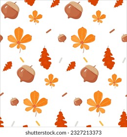 pattern autumn leaves oak, chestnut, acorn and dash