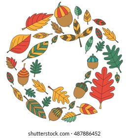 Pattern with autumn leaves Oak Mapple Acorn Linden