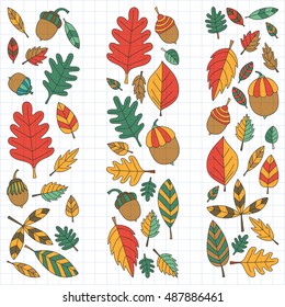 Pattern with autumn leaves Oak Mapple Acorn Linden