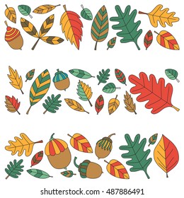 Pattern with autumn leaves Oak Mapple Acorn Linden