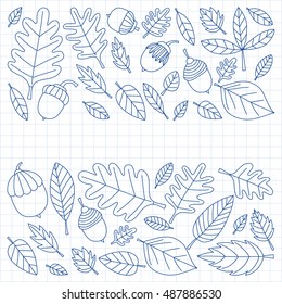 Pattern with autumn leaves Oak Mapple Acorn Linden
