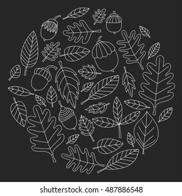 Pattern with autumn leaves Oak Mapple Acorn Linden