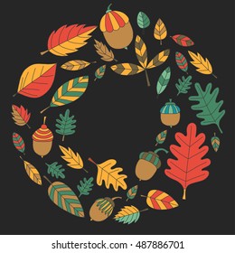 Pattern with autumn leaves Oak Mapple Acorn Linden
